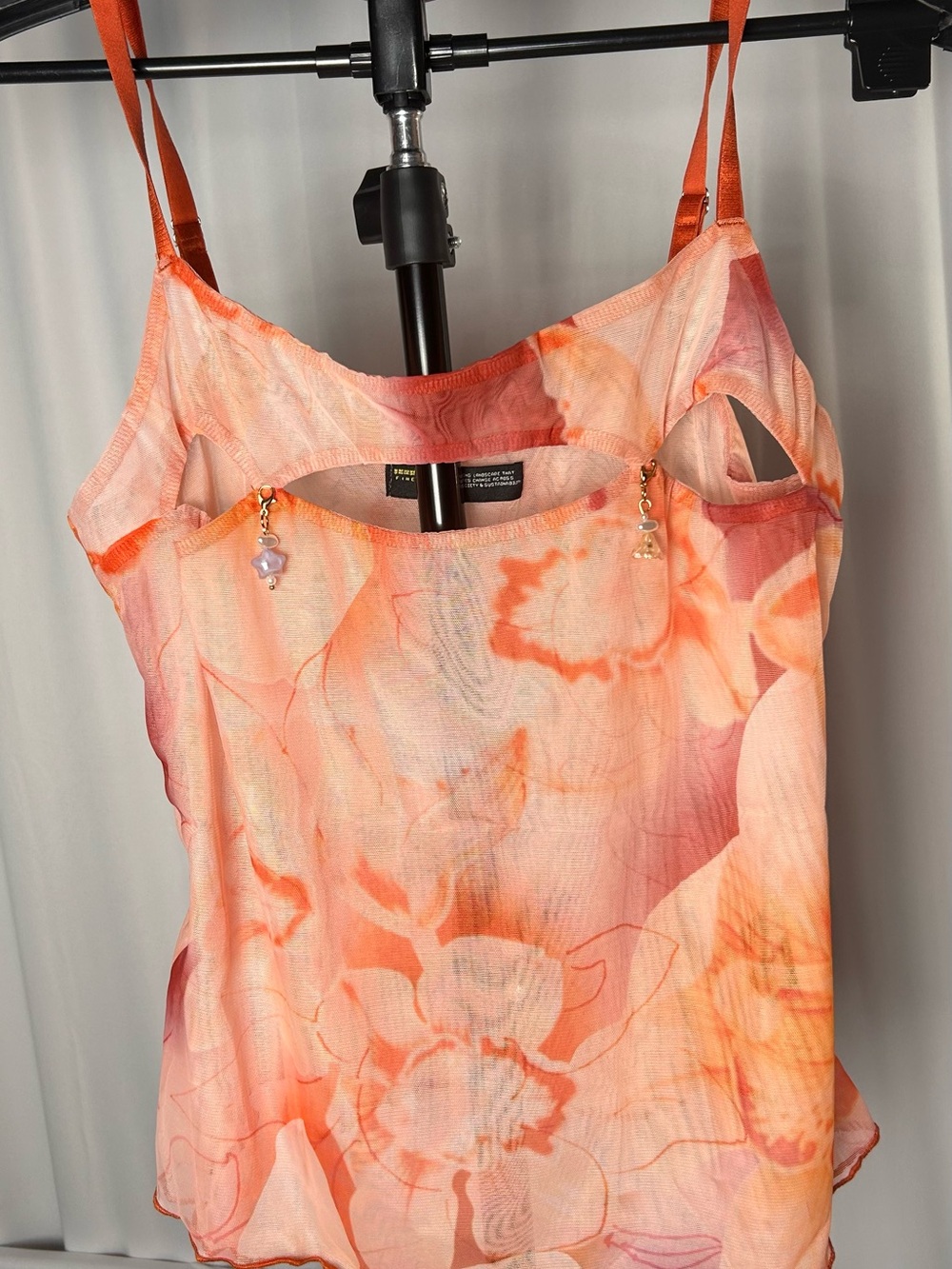 Finesse Peach Floral Cutout Cami with Charm Accents